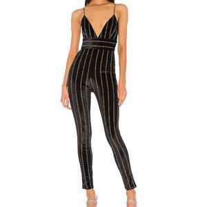 DEEP V JUMPSUIT IN BLACK METALLIC